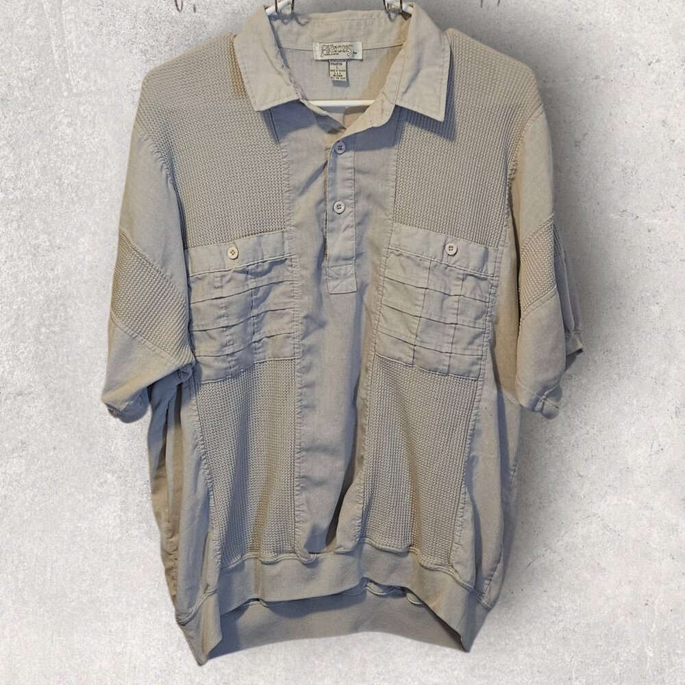 Vtg An Alexxus Exclusive 1/4 Button Up Casual Polo Shirt Front Pockets Size L
